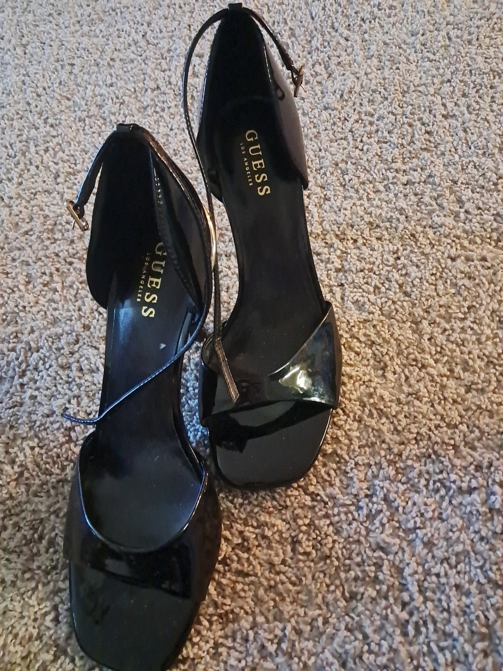 GUESS Women's Black Patent Ankle-Strap Sandals